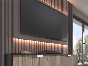 Miniaturka 3 - Drewniana szafka RTV w stylu industrialnym z dębowymi frontami i czarnymi akcentami