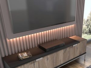 Miniaturka 4 - Przestronna szafka RTV w stylu loftowym, dębowe fronty, czarny blat