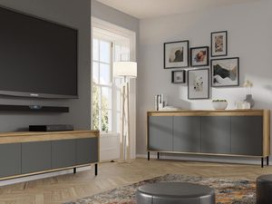 Miniaturka 5 - Nowoczesna szafka RTV dąb z czarnymi akcentami, styl minimalistyczny