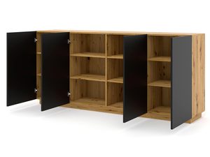 Miniaturka 1 - Nowoczesna komoda z czarnymi frontami i dębowymi bokami, styl industrialny