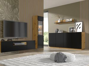 Miniaturka 3 - Przestronna czarna komoda z dębowymi bokami, styl industrialny