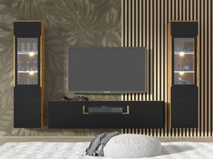 Miniaturka 5 - Nowoczesny zestaw mebli RTV, czarne fronty, dębowe akcenty