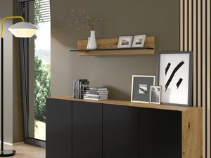 Miniaturka 1 - Nowoczesna czarna komoda z dębowymi bokami, styl loftowy