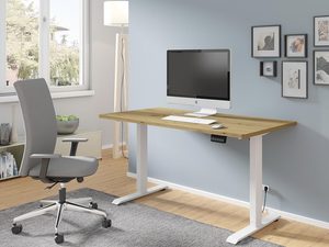 Miniaturka 4 - Elektryczne biurko z drewnianym blatem i czarnymi nogami