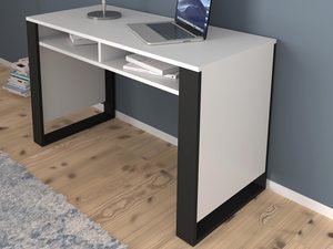 Miniaturka 6 - Nowoczesne białe biurko z czarnymi nogami i szufladą, styl skandynawski