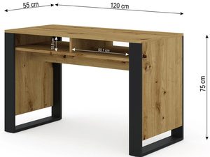 Miniaturka 4 - Nowoczesne biurko z dębowym blatem i czarnymi metalowymi nogami