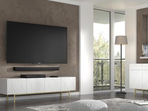 Miniaturka 4 - Biała komoda z geometrycznymi frontami w stylu glamour, złote nóżki