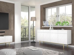 Miniaturka 2 - Komoda w stylu nowoczesnym, białe fronty z geometrycznym wzorem, złote akcenty