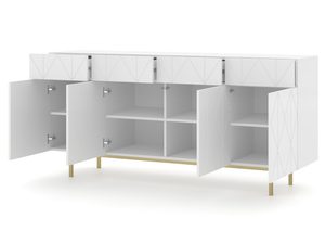 Miniaturka 1 - Przestronna komoda z białymi frontami i złotymi nóżkami, styl nowoczesny