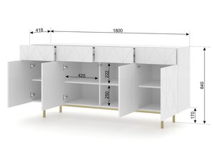 Miniaturka 6 - Biała komoda z geometrycznymi frontami w stylu nowoczesnym z wymiarami technicznymi