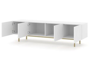 Miniaturka 1 - Biała komoda z geometrycznymi frontami w stylu glamour, złote nóżki