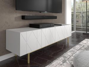 Miniaturka 2 - Nowoczesna komoda z białymi frontami i geometrycznym wzorem, styl glamour