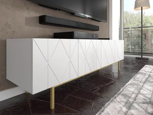 Miniaturka 3 - Nowoczesna biała komoda z geometrycznymi frontami i złotymi nóżkami