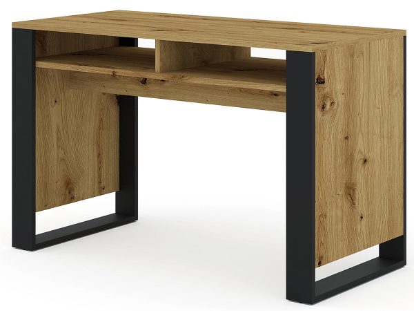 Nowoczesne biurko z dębowym blatem i czarnymi metalowymi nogami