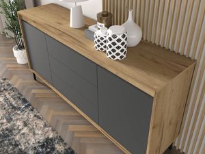 Miniaturka 3 - Drewniana komoda z grafitowymi frontami, nowoczesny design