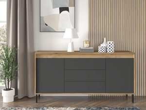 Miniaturka 4 - Drewniana komoda z trzema szufladami i grafitowymi frontami