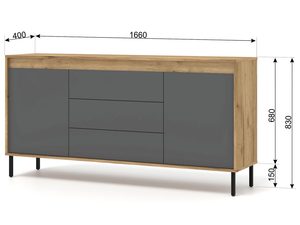 Miniaturka 6 - Drewniana komoda z trzema szufladami, styl minimalistyczny z wymiarami technicznymi