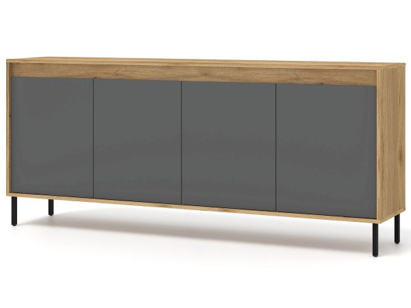 Nowoczesna szafka RTV, dąb i grafit, styl industrialny