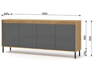 Miniaturka 6 - Drewniana szafka RTV, dąb i grafit, nowoczesny styl z wymiarami technicznymi