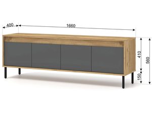 Miniaturka 6 - Nowoczesna komoda RTV dąb z czarnymi frontami, styl industrialny