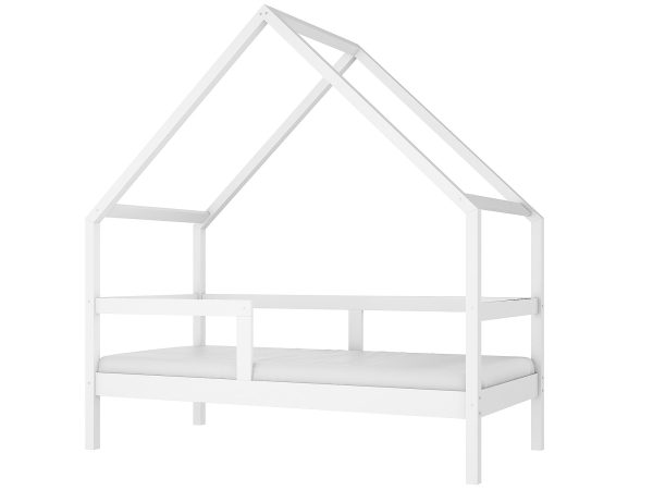Drewniane łóżko dziecięce domek, minimalistyczny design, białe wykończenie