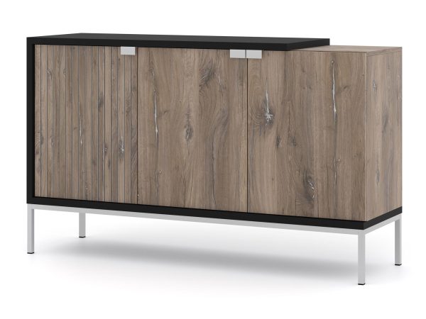 Komoda dębowa z czarnymi frontami, styl loftowy