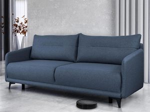 Miniaturka 24 - Granatowa sofa z wysokim oparciem i miękkimi poduszkami