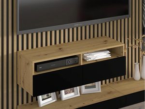 Miniaturka 1 - Szafka wisząca pod telewizor w kolorze dąb artisan z czarnymi frontami