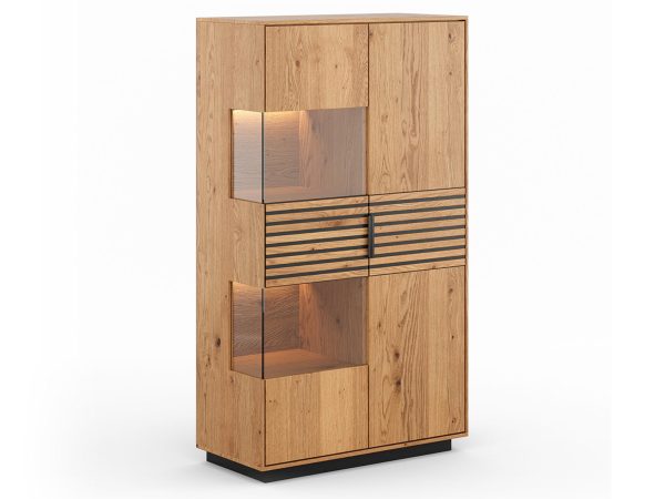 Witryna z litego dębu z podświetleniem LED i industrialnym designem