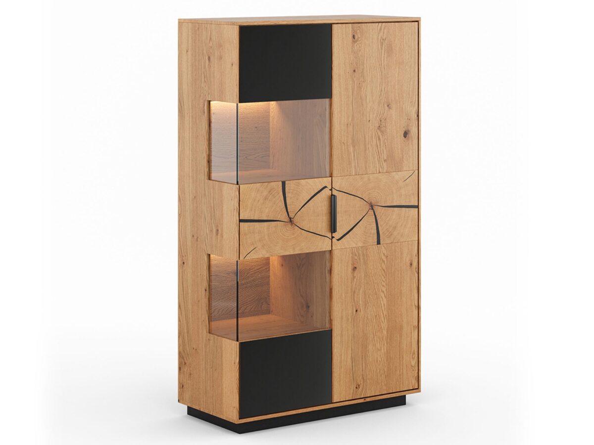 Stojąca Witryna Nowoczesna Loftwood Czarne Szkło