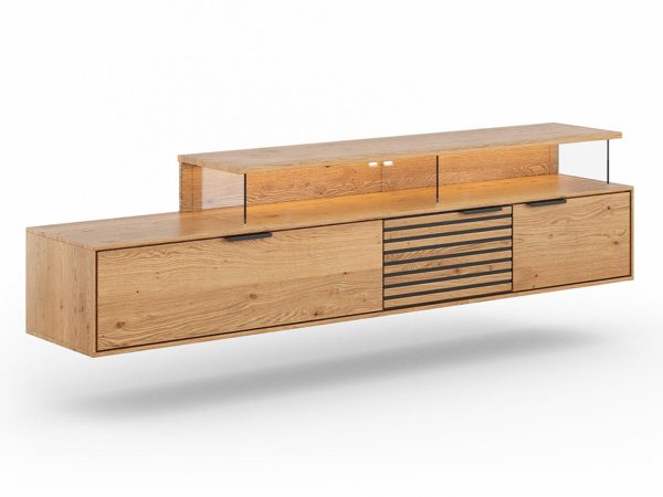 Nowoczesna szafka RTV z litego drewna z industrialnymi akcentami