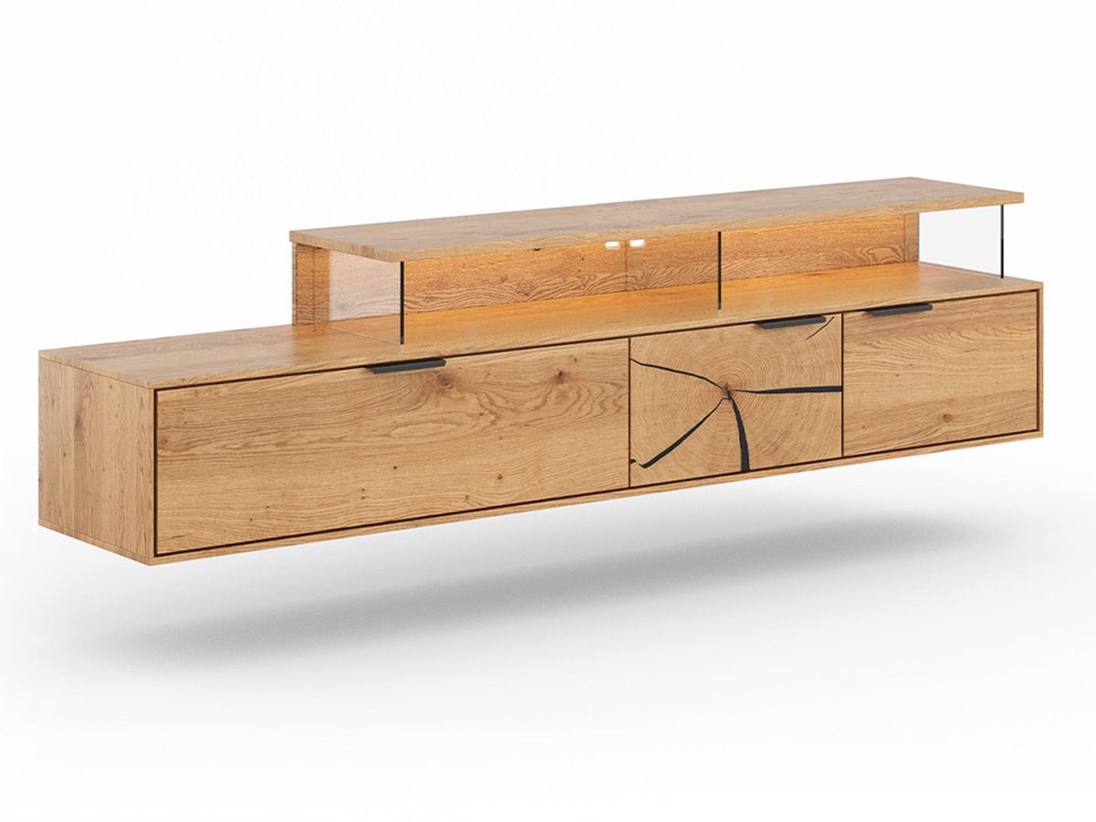 Modernistyczna Szafka RTV z Plastrem Drewna Loftwood