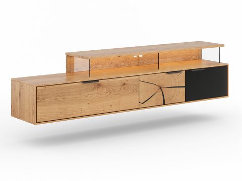 Detal usłojenia litego dębu z wyrazistymi sękami