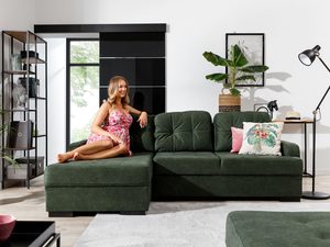 Miniaturka 12 - Nowoczesny narożnik w zielonym kolorze z dekoracyjnymi poduszkami