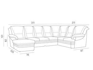 Miniaturka 3 - Techniczny rysunek narożnika z funkcją spania i schowkiem