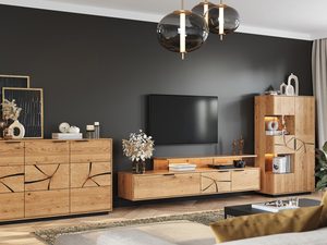Miniaturka 1 - Salon z nowoczesną szafką RTV z drewna dębowego