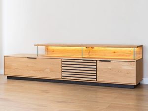 Miniaturka 3 - Nowoczesna szafka RTV z drewna dębowego z lamelami i podświetleniem