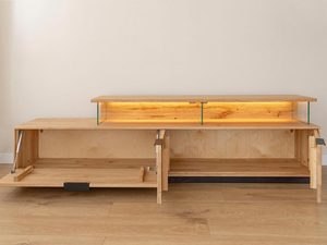 Miniaturka 8 - Szafka RTV z litego dębu z podświetleniem i szklanymi półkami