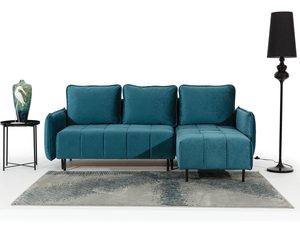 Miniaturka 1 - Przestronny narożnik w turkusowym kolorze z funkcją spania i pojemnikiem