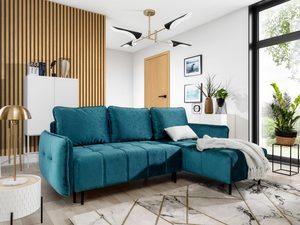 Miniaturka 4 - Nowoczesny narożnik turkusowy w salonie z poduszkami