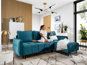 Miniaturka 7 - Komfortowy narożnik turkusowy do salonu z funkcją spania