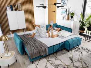 Miniaturka 9 - Wygodny narożnik modułowy w turkusowym kolorze z funkcją rozkładania