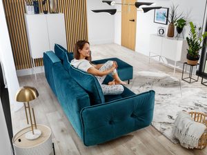 Miniaturka 10 - Nowoczesny narożnik w turkusowym kolorze z poduszkami