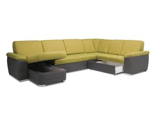 Miniaturka 1 - Narożnik z funkcją relaksu i pojemnikiem, tapicerowany tkaniną musztardową