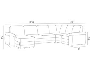 Techniczny rysunek narożnika modułowego z trzema siedziskami Techniczny rysunek narożnika modułowego z trzema siedziskami