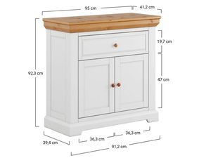 Miniaturka 5 - Praktyczna biała komoda z szufladami i drzwiczkami z wymiarami technicznymi