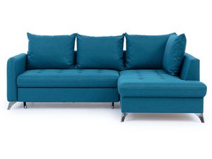 Miniaturka 1 - Narożnik w turkusowym kolorze z poduszkami i chromowanymi nóżkami