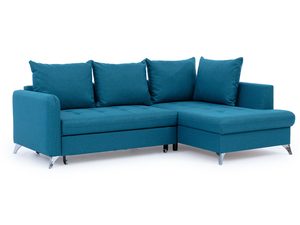 Miniaturka 2 - Wygodny narożnik w turkusowym kolorze z funkcją rozkładania i pojemnikiem