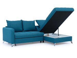 Miniaturka 3 - Nowoczesny narożnik tapicerowany w turkusowym kolorze z poduszkami