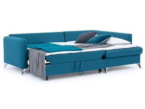 Miniaturka 4 - Przestronny narożnik w turkusowym kolorze z funkcją spania i pojemnikiem